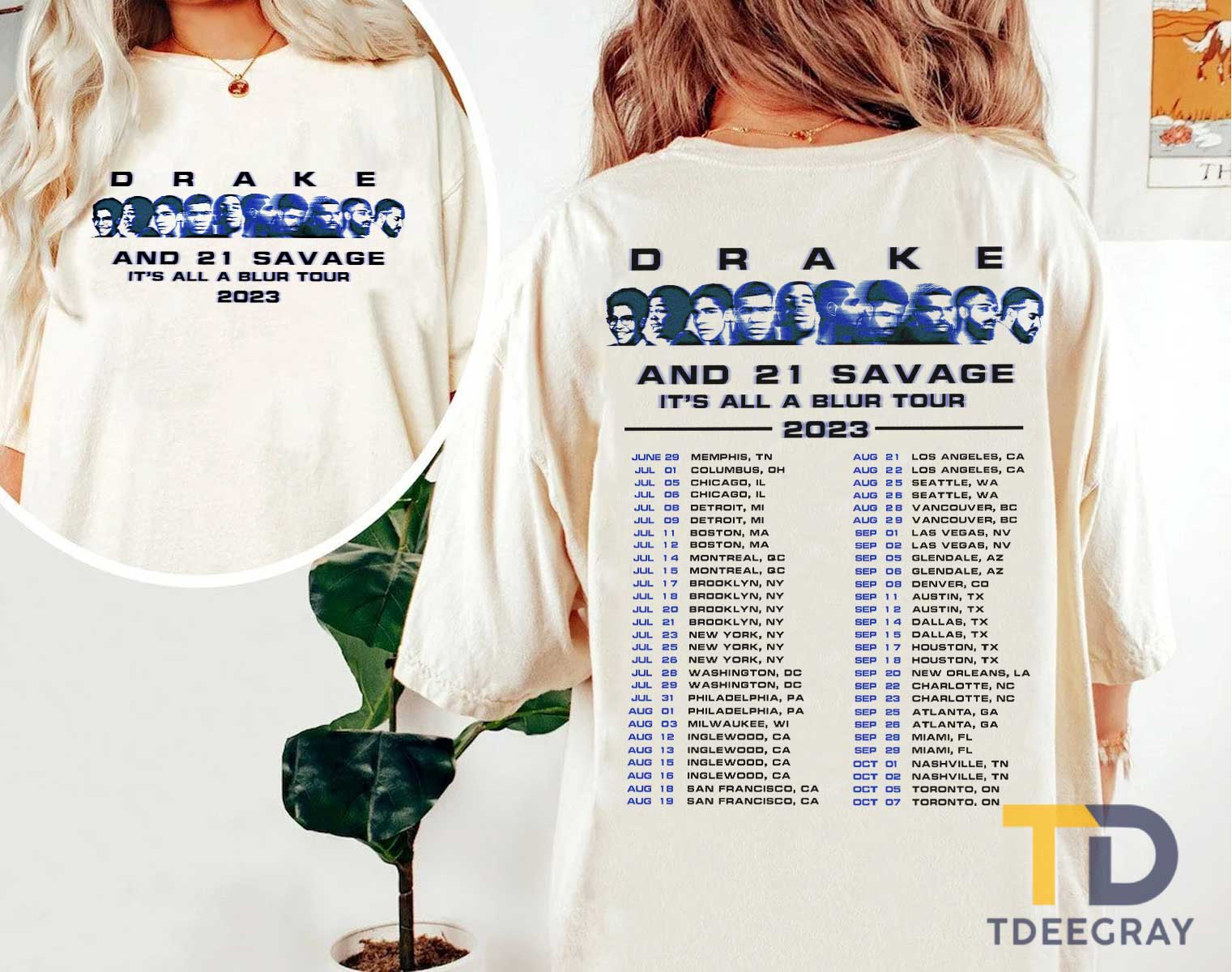 2 Sided Drake 21 Savage Rap Premium T-Shirt Its All A Blur Tour