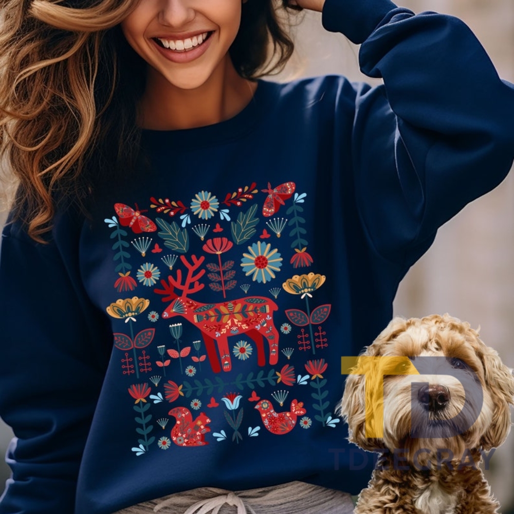 Hygge Botanical Sweater Norwegian Folk Art Sweater Scandinavian Christmas Sweatshirt
