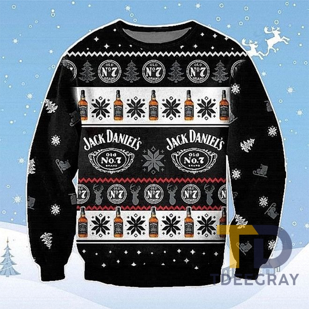 Vintage 3D Ugly Christmas Sweater In Classic Jack Daniels Style