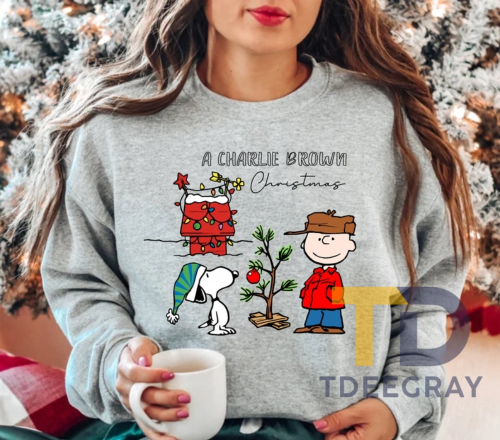 Charlie And The Snoopy Christmas Sweatshirt Christmas Cartoon Dog Sweatshirt