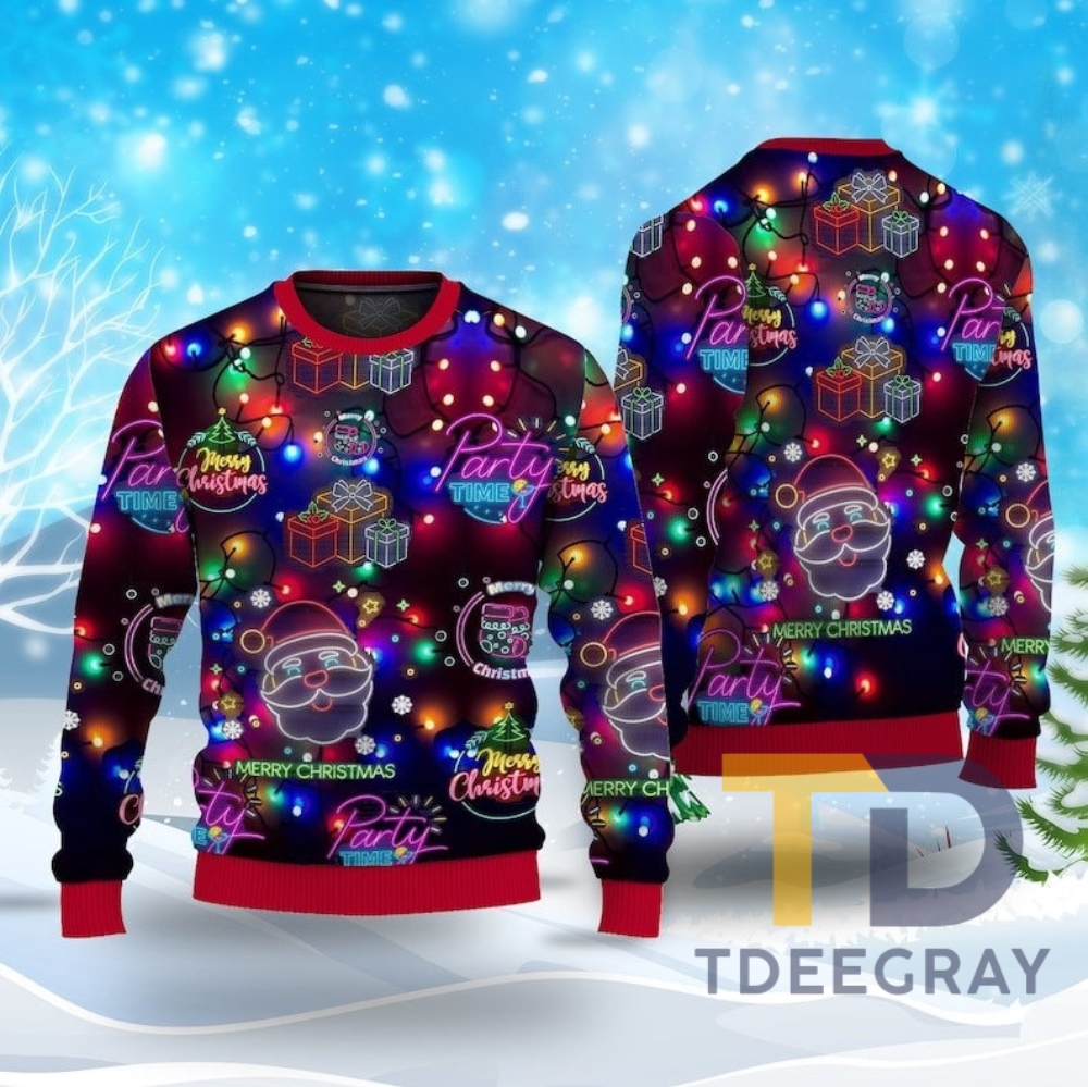 Christmas Bright Neon Lighting Ugly Christmas Sweater Red Bored Color