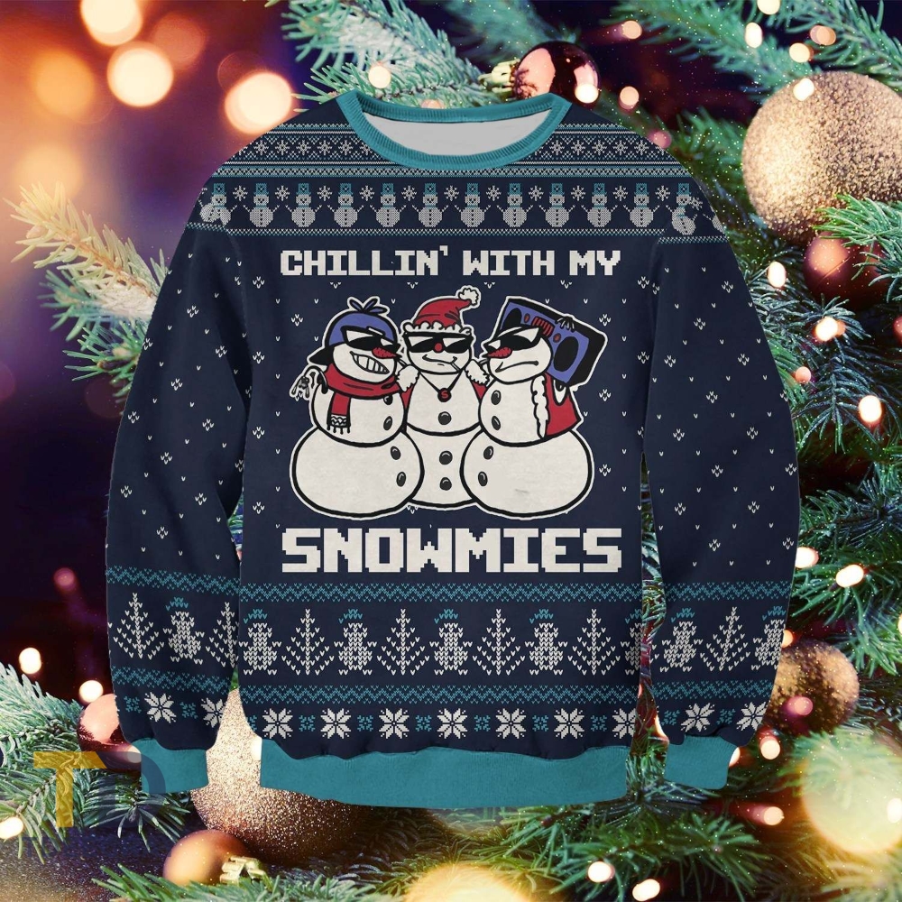 Christmas Snowmies Knitting Pattern 3D Print Ugly Christmas Sweatshirt